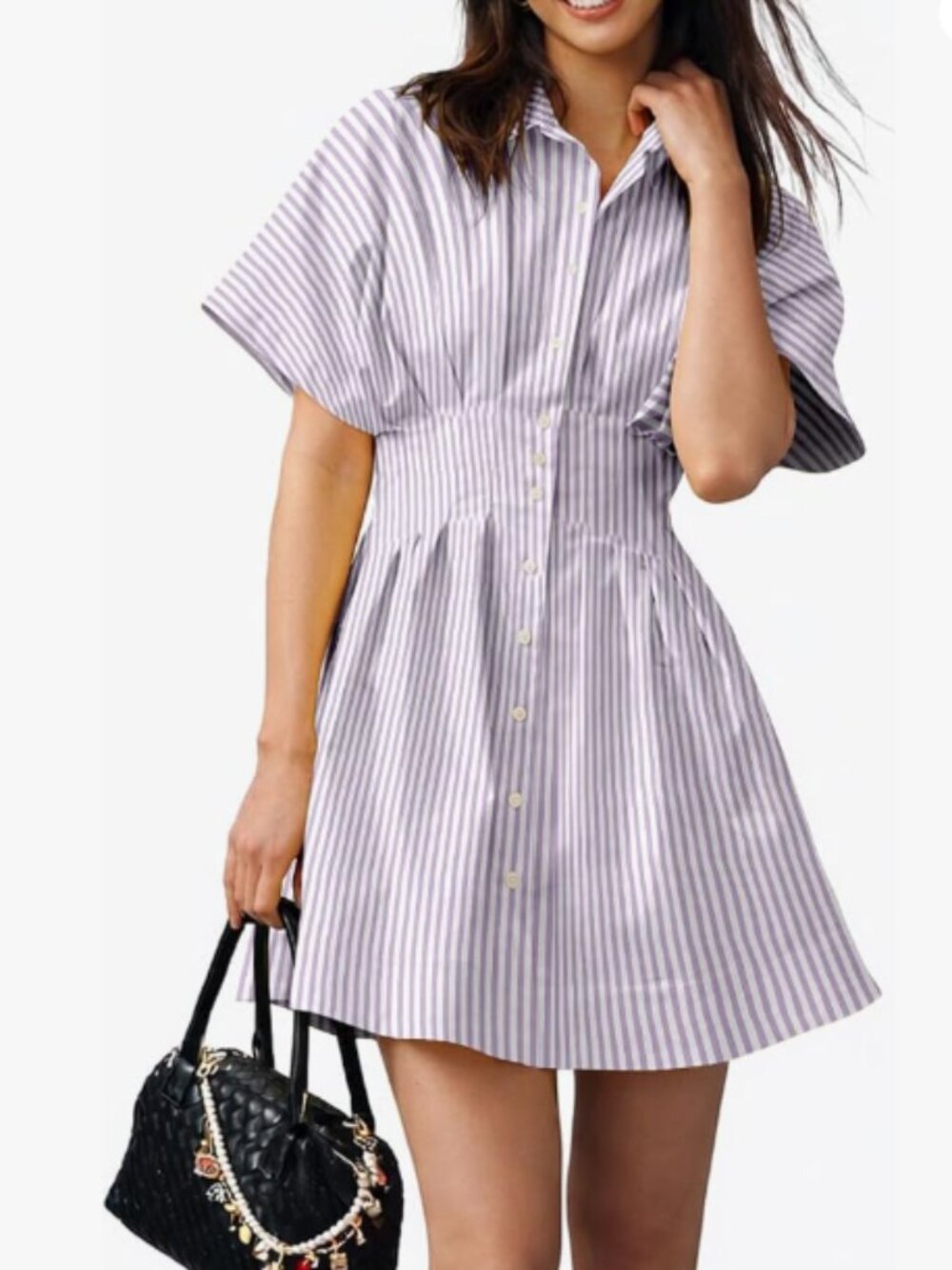 Shy Velvet Mini Shirt Dress – Purple Stripe – Size Small